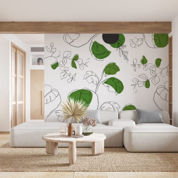 Green Leaves Bedroom Wall Mural Wallpaper
