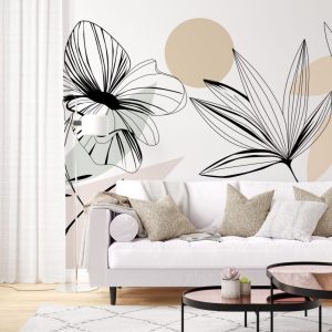 Boho Flowery Abstract Wallpaper , Flowers and Butterfly Wallposter