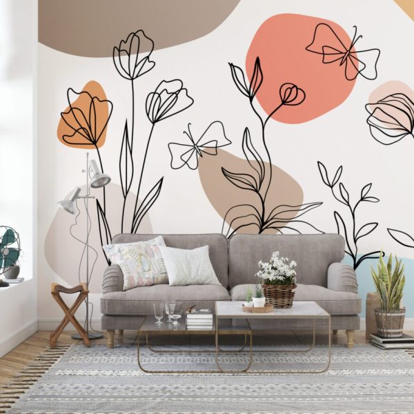 Boho Flowery Abstract Wall Mural Wallpaper