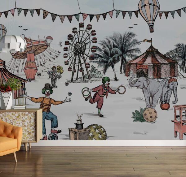 Circus Wallpaper For Kids Room , Bear And Dolphin Nursery
