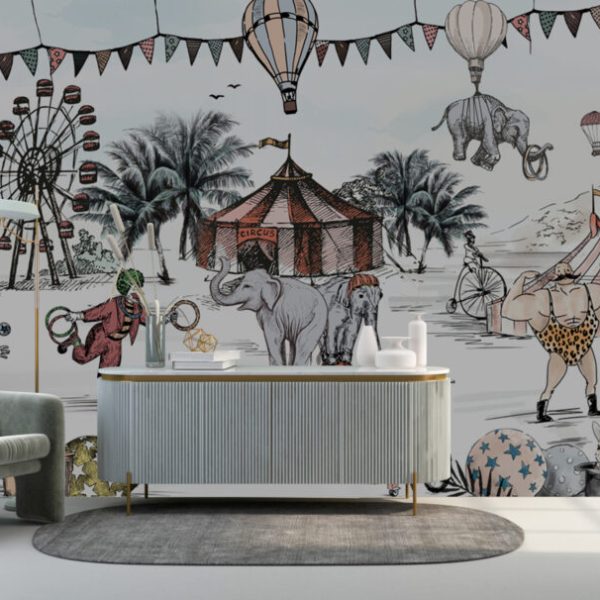 Circus Wallpaper For Kids Room , Bear And Dolphin Nursery