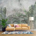 Scenic Big Tropical Leaves Living Room Wallpaper