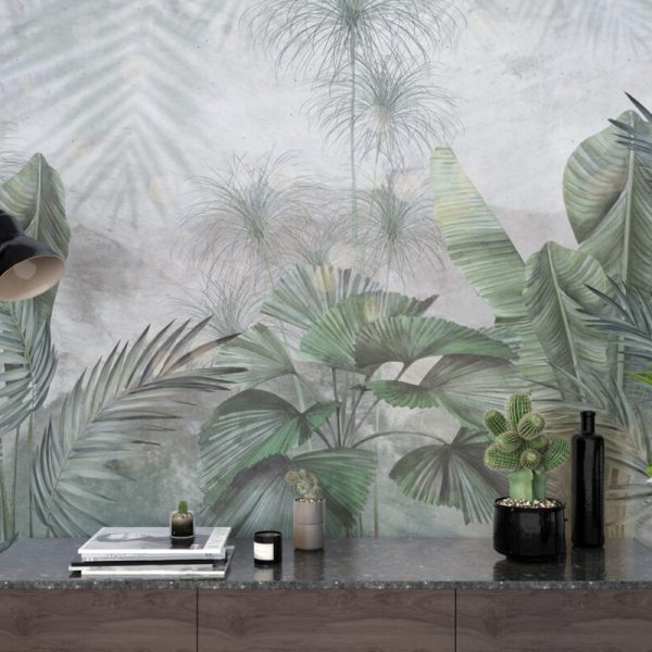 Big Tropical Leaves Living Room Wallpaper