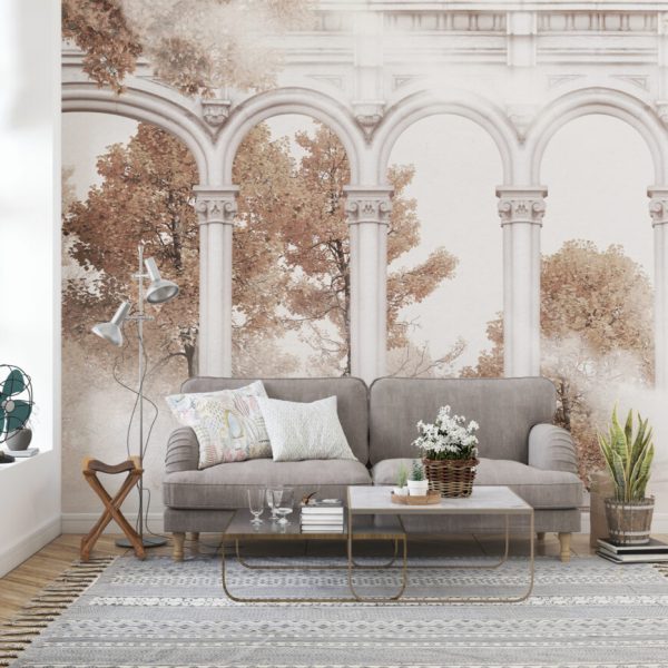 Arch Columns Wallpaper , Peel And Stick Trees Jungle Wall Mural