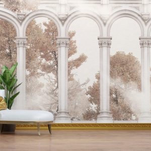 Arch Columns Wallpaper , Peel and Stick Trees Jungle Wall Mural