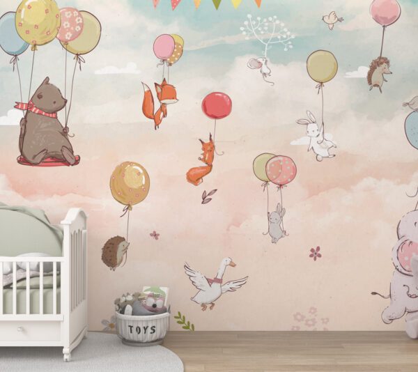Flying Baloons Carrying Animals Mural