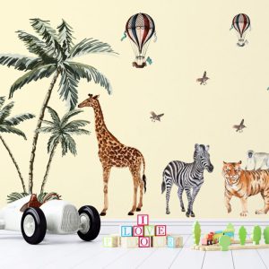 Wall Decal Tropical Tree And Animals Sticker For Kids Room