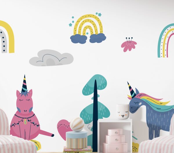 Wall Decal Unicorns And Sky Sticker Kids Room