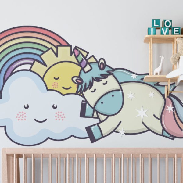 Wall Decal Cute Unicorn Cloud And Sun Sticker Kids Room