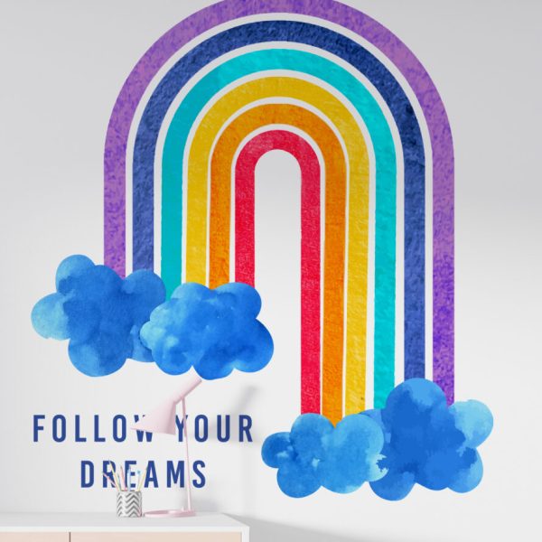 Wall Decal Rainbow And Blue Clouds Sticker