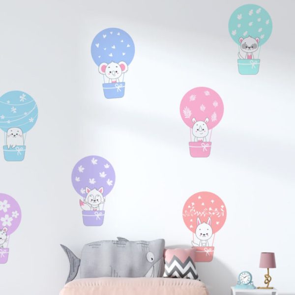 Wall Decal Animals In Flying Balloons Decal