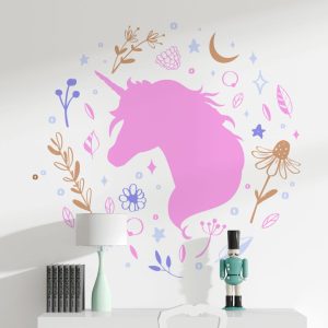 Wall Decal Unicorn Nursery Sticker In Pink Colors