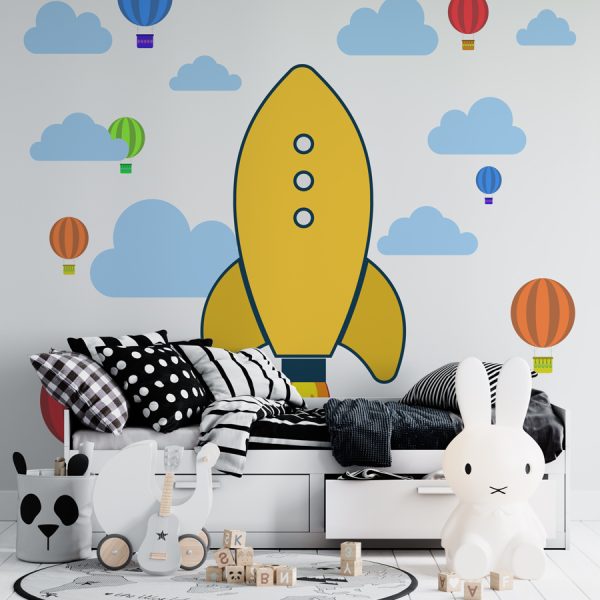 Wall Decal Spaceship And Flying Balloons Kids Room Decal