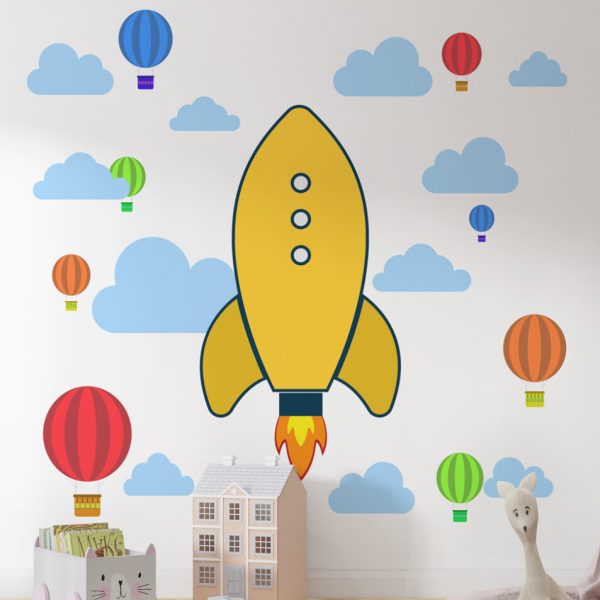 Wall Decal Spaceship And Flying Balloons Kids Room Decal