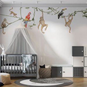 Wall Decal Monkeys And Birds On The Branches Sticker