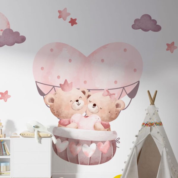 Wall Decal Cute Plush Bears In The Balloon