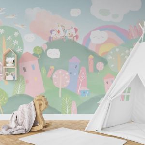 Pastel Color Unicorns Wallpaper for Kids Room