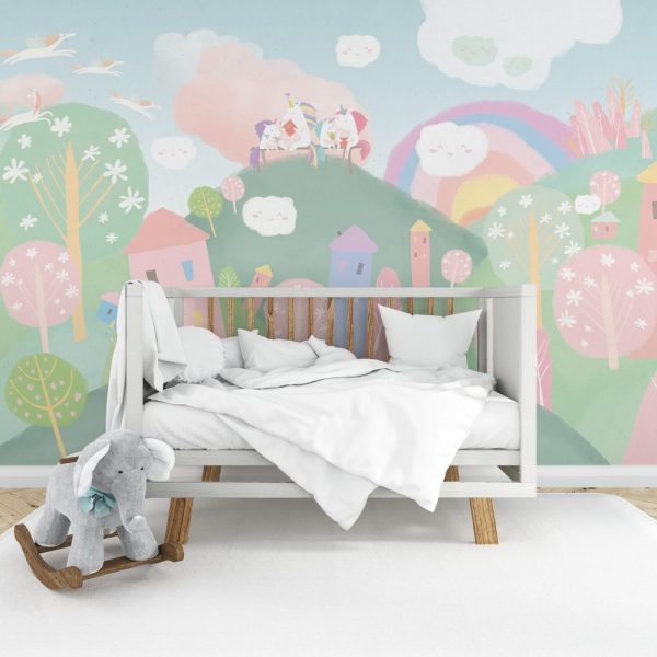 Pastel Color Unicorns Wallpaper For Kids Room