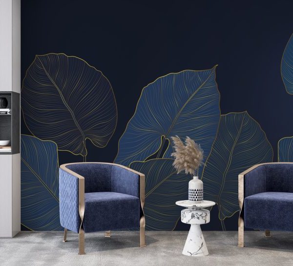Navy Blue Leaves Peel And Stick Wallpaper