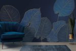 Navy Blue Leaves Peel and Stick Wallpaper
