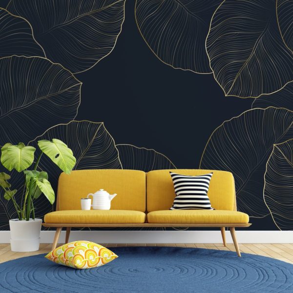 Big Gold Effect Leaves Leaves Wall Mural