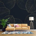 Big Gold Effect Leaves Leaves Wall Mural