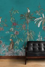 Blue Background Jungle Animals in the Jungle Floral Wallposter