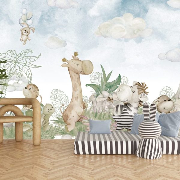 Happy Animals Themed Safari Animals Wallpaper