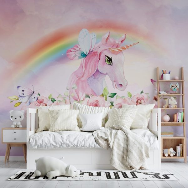 Unicorn And Rainbow Wallpaper For Girls Room Decor