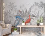 Black and White Flamingos in the Forest Wall Mural