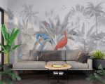 Black and White Flamingos in the Forest Wall Mural