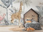 Giraffe Zebra Flamingo Safari Themed Wallpaper for Kids