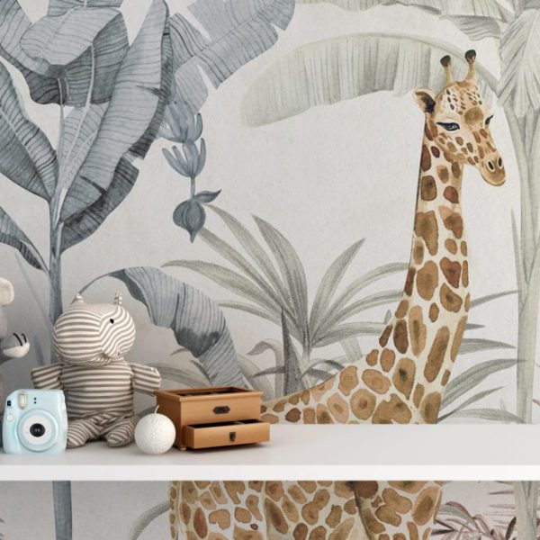 Giraffe Zebra Flamingo Safari Themed Wallpaper For Kids