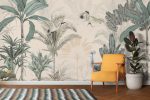 Tropic Themed Palms and Jungle Animals Wallpaper