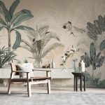 Tropic Themed Palms and Jungle Animals Wallpaper