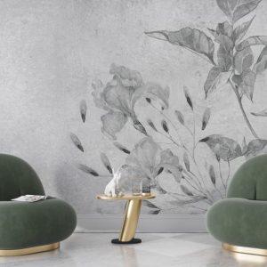 Pale Leaves Wallpaper with Tumbled Walls
