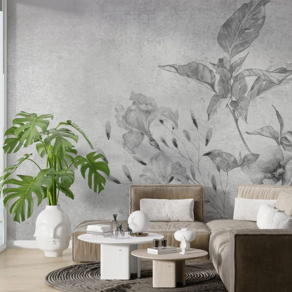 Pale Leaves Wallpaper With Tumbled Walls