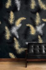 Feather Patterns on Black Background Wallpaper