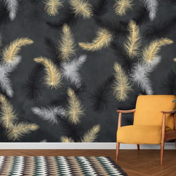 Feather Patterns On Black Background Wallpaper
