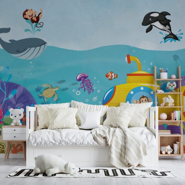 Diving Monkey And Creatures Of The Sea Wallpaper