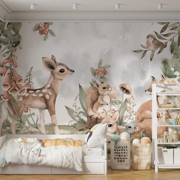Watercolor Wildlife Animals Wall Mural