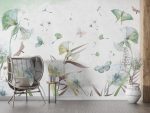 Watercolor Forest and Butterflies Wall Mural