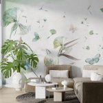 Watercolor Forest and Butterflies Wall Mural