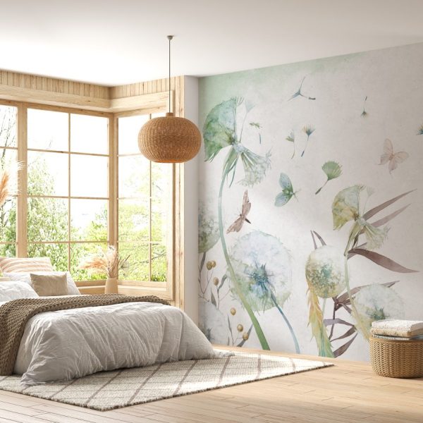 Watercolor Forest And Butterflies Wall Mural
