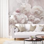 Abstract 3D White Rose Pattern Wallmural
