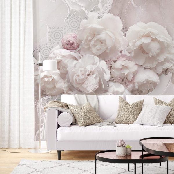 Abstract 3D White Rose Pattern Wallmural