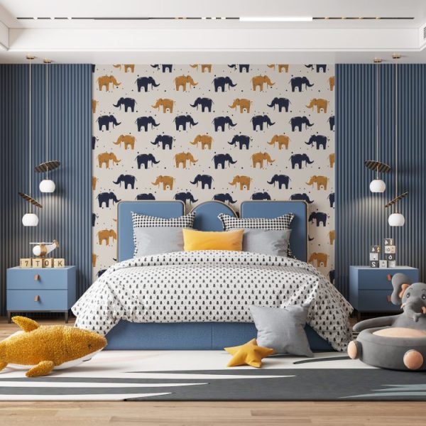 Amber Navy Blue Elephant Design Wallmural