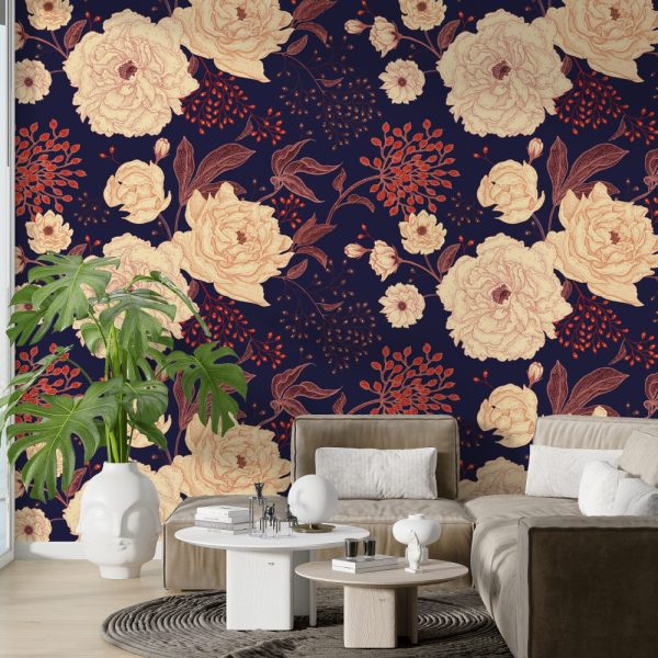Abstract Roses On Blue Background Wallmural