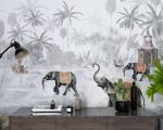 Elephants in the Forest Gray Tone Wallmural