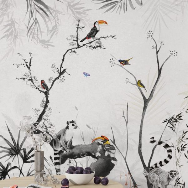 Parrots On Branches Wallmural